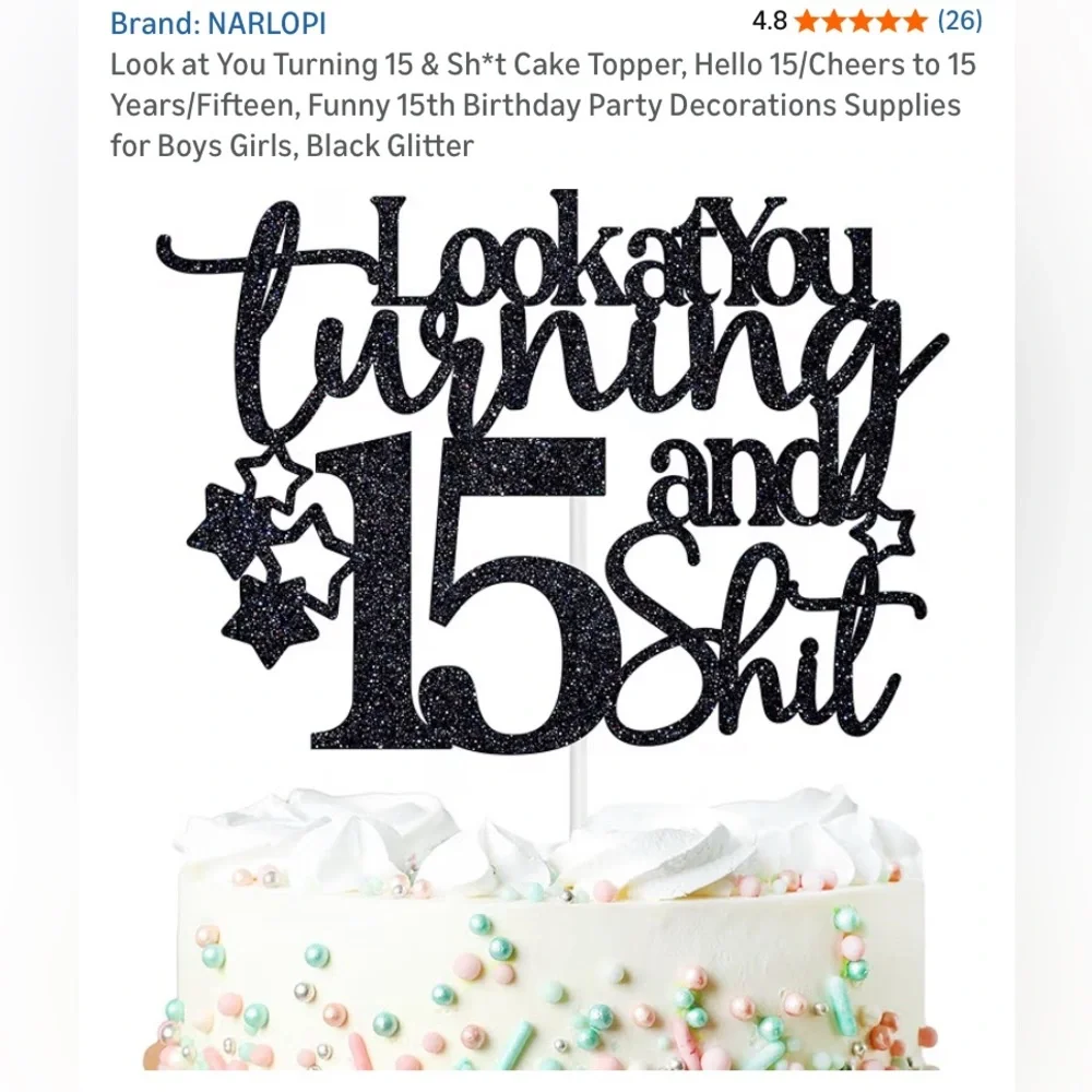Black Glitter 15th Birthday Cake Topper